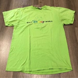 Vtg Walt Disney World Parks Shirt Embroidered Mickey Rainbow Lime Green Womens M